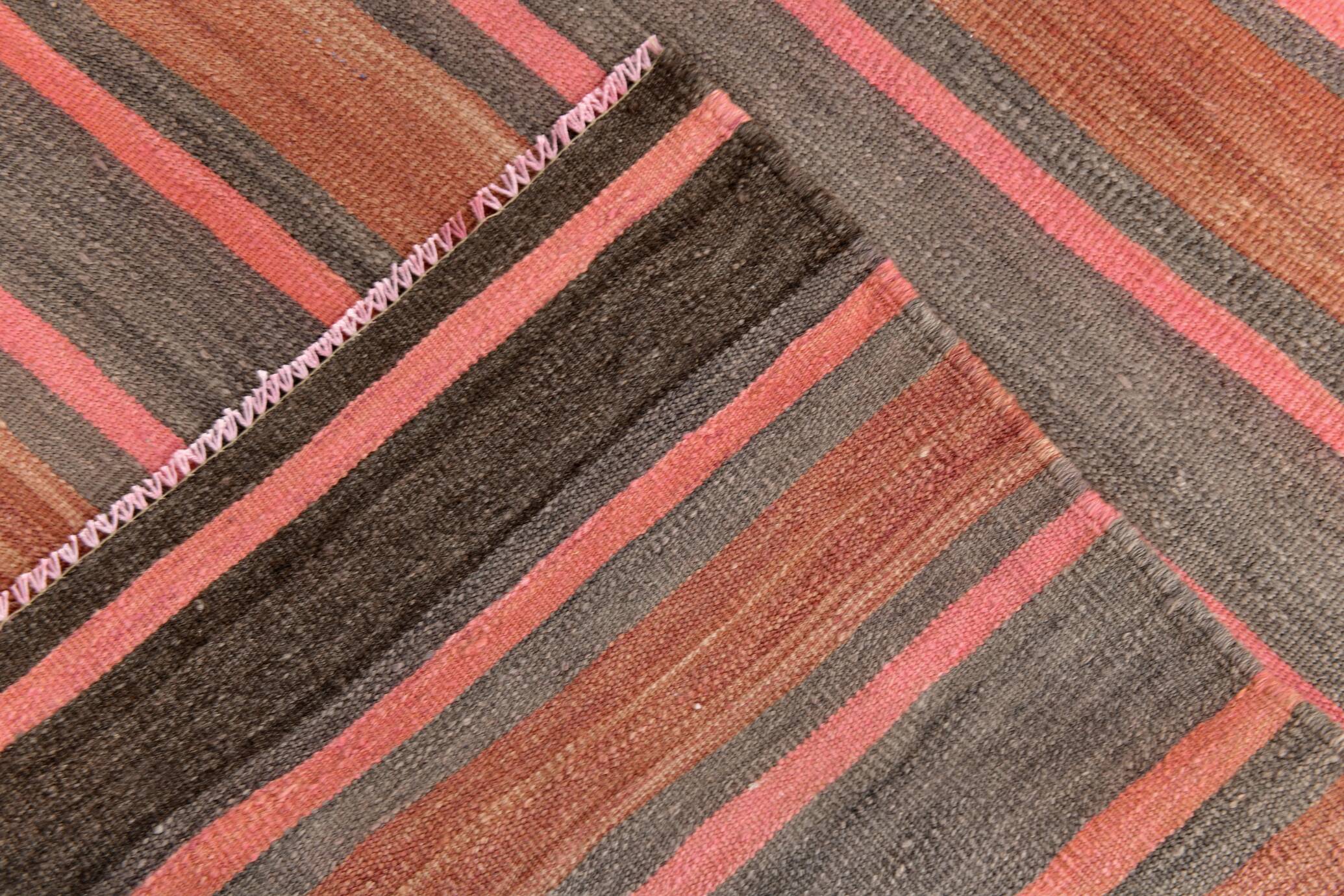 5x8 Pink & Brown Striped Style Kilim Rug, 167x254Cm