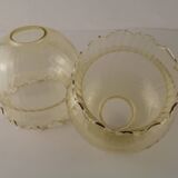 Set of 2 Vintage French Amber Ribbed Effect Glass Shades with Frilled Edge 5595