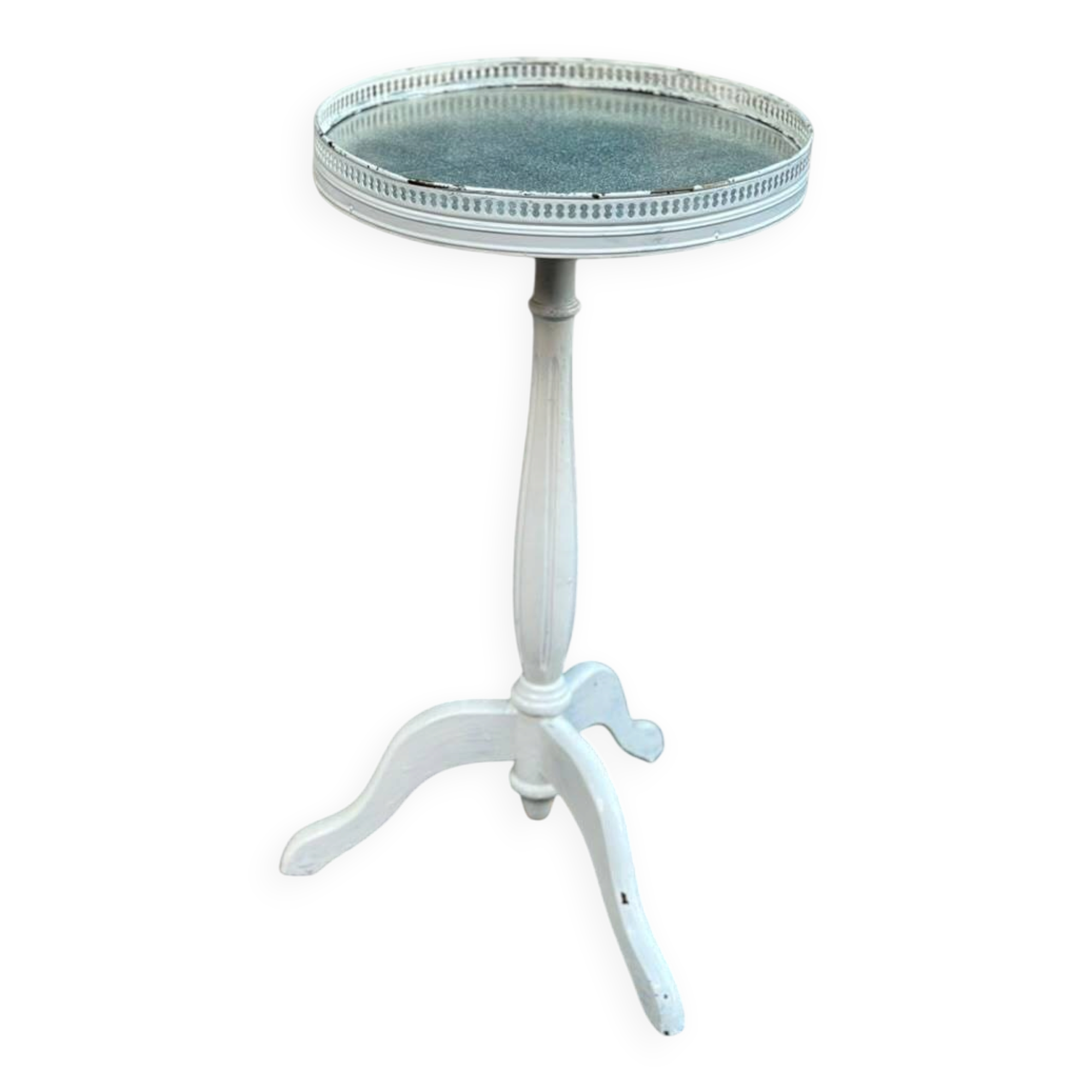 White tripod gueridon in Louis XVI style with a mirrored top, 1970.