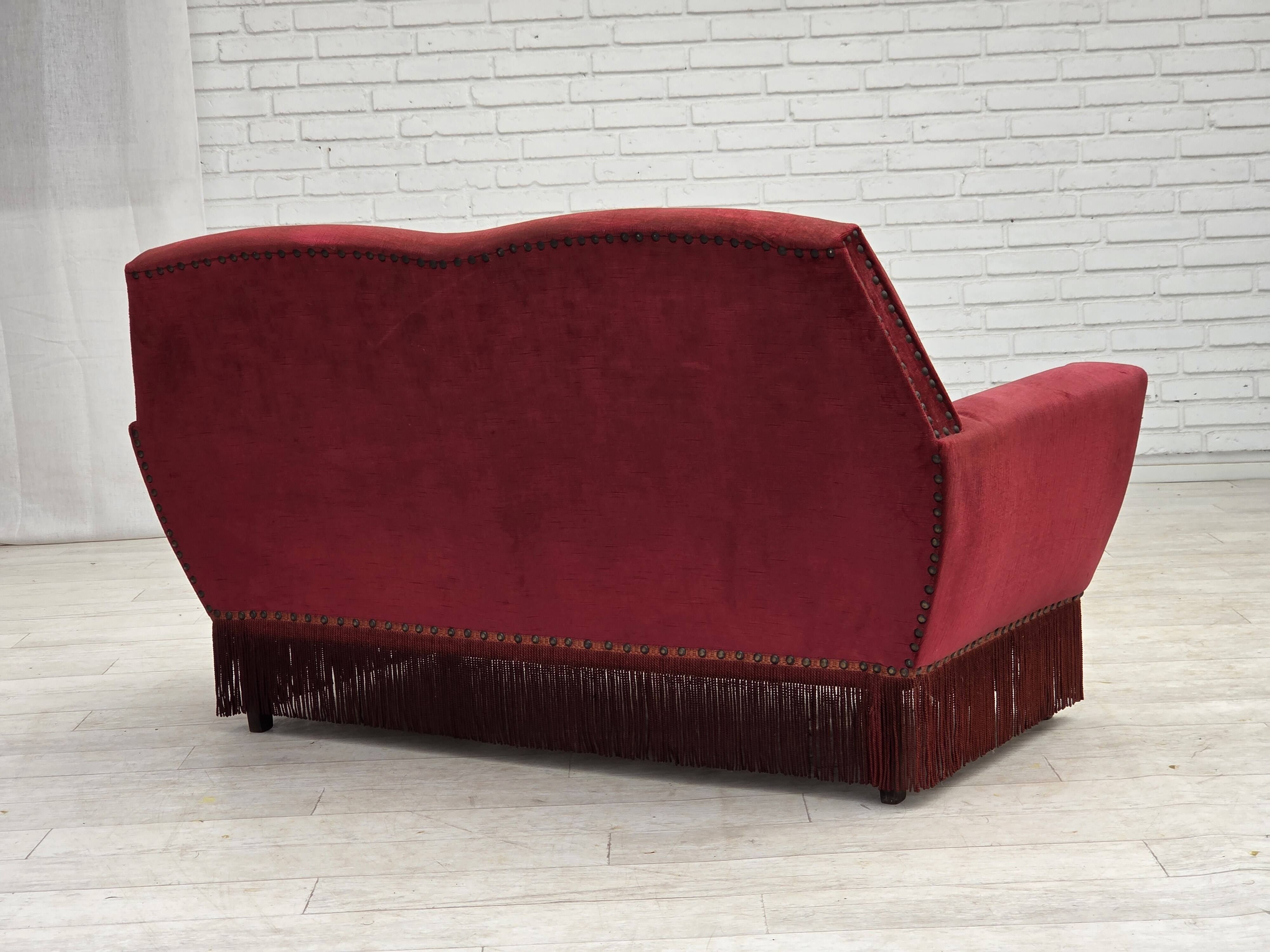 1970s, Danish 2-seater sofa, red furniture velour.