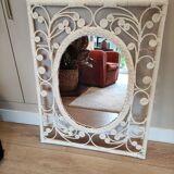 White rattan mirror peacock style 60x77cm
