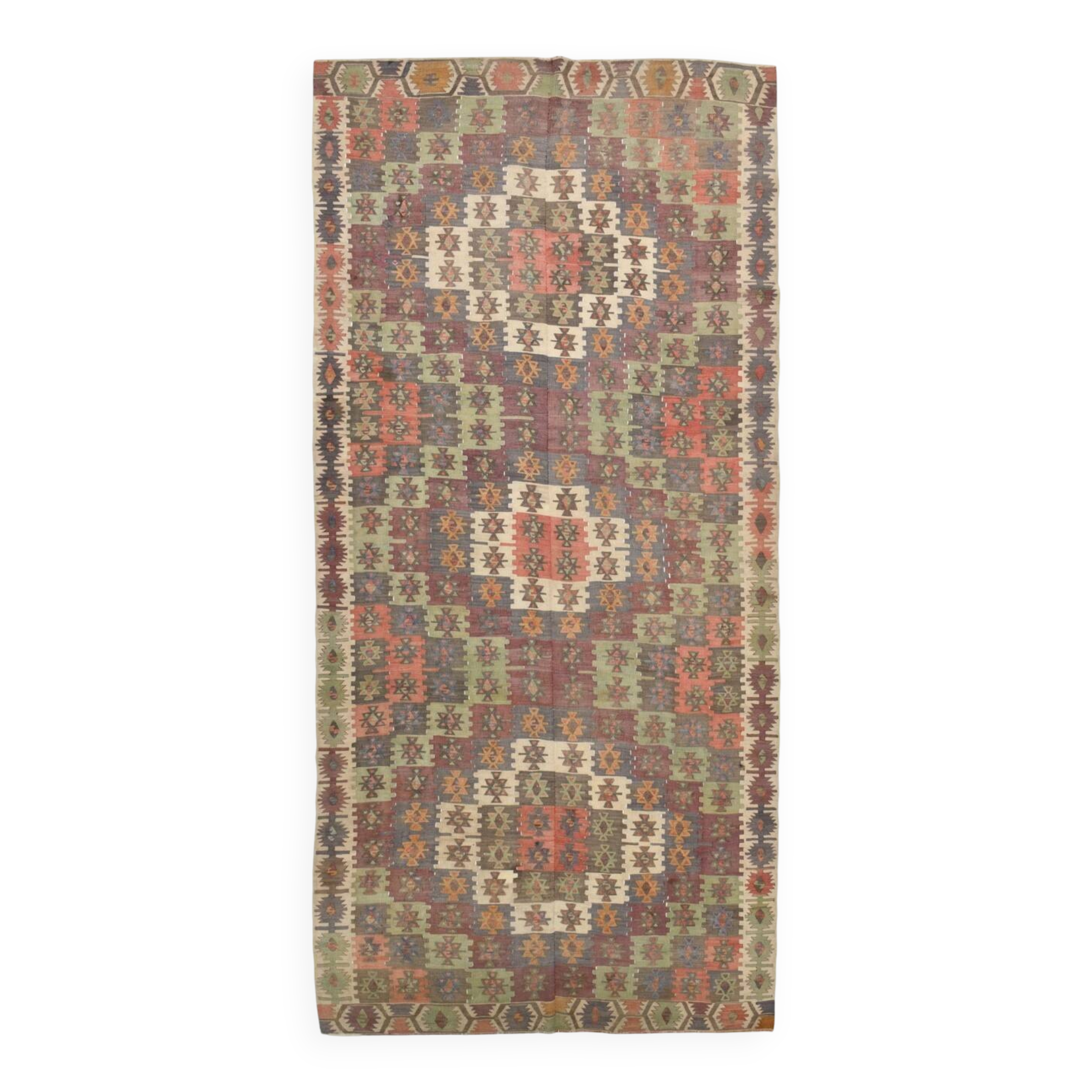 6x13 Rare Size Kilim Rug, Rugged Rug, 180x385Cm Antique Kilim Carpet