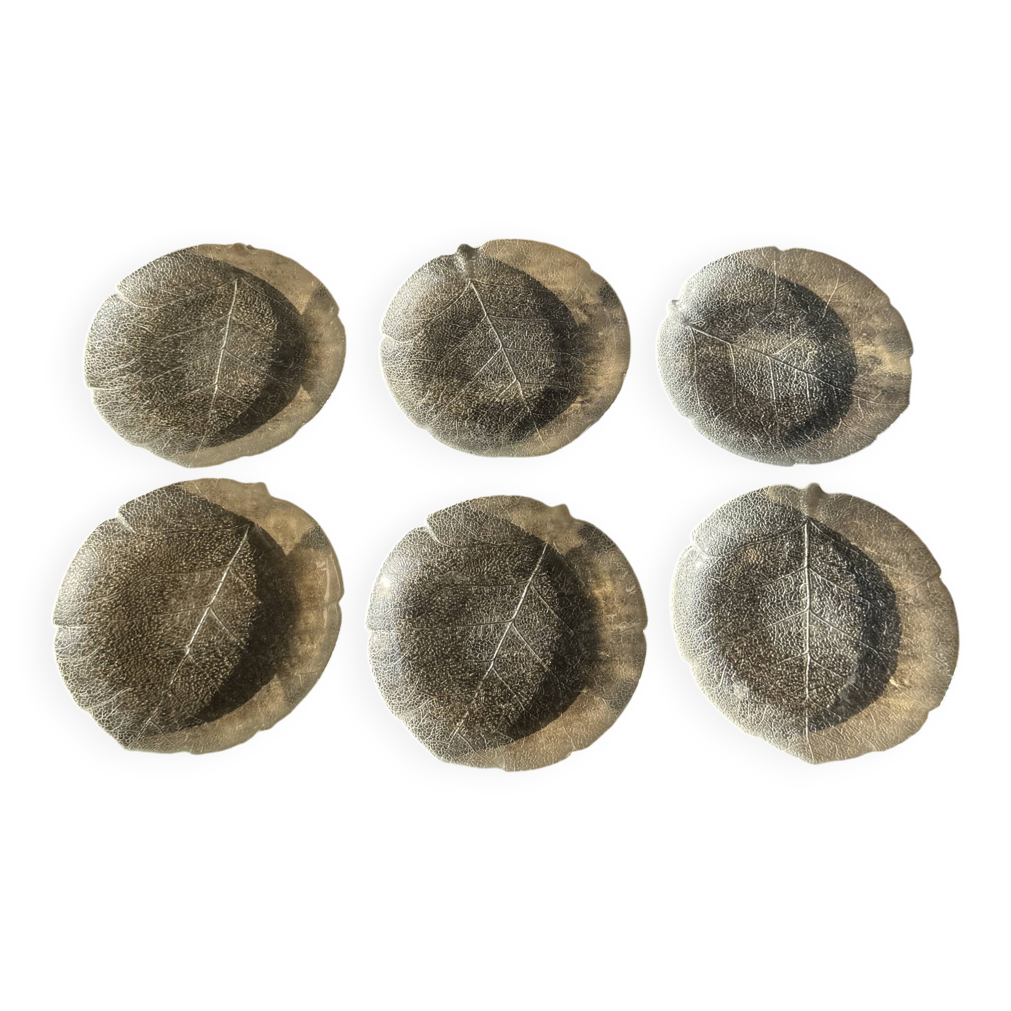 Lot de 6 petites assiettes en forme de feuille en verre vintage Arcoroc Asp