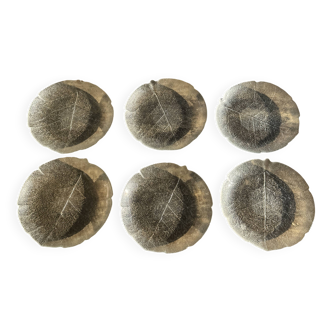 Lot de 6 petites assiettes en forme de feuille en verre vintage Arcoroc Asp