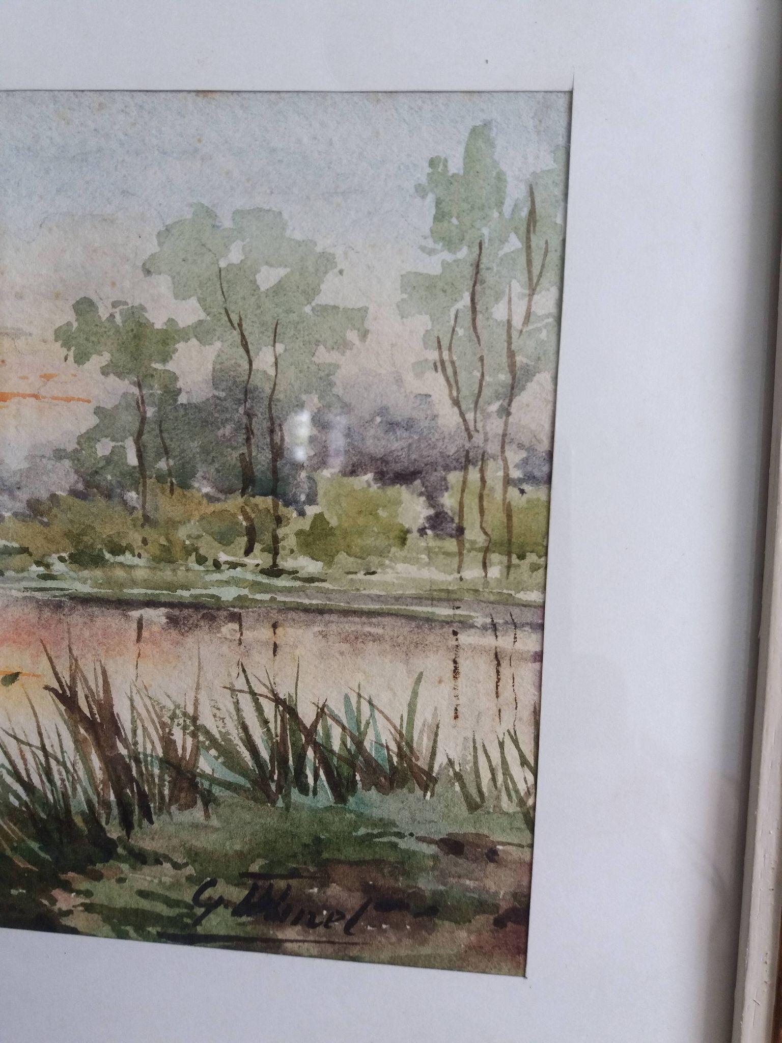 Aquarelle signée Thinel, paysage,  marais poitevin