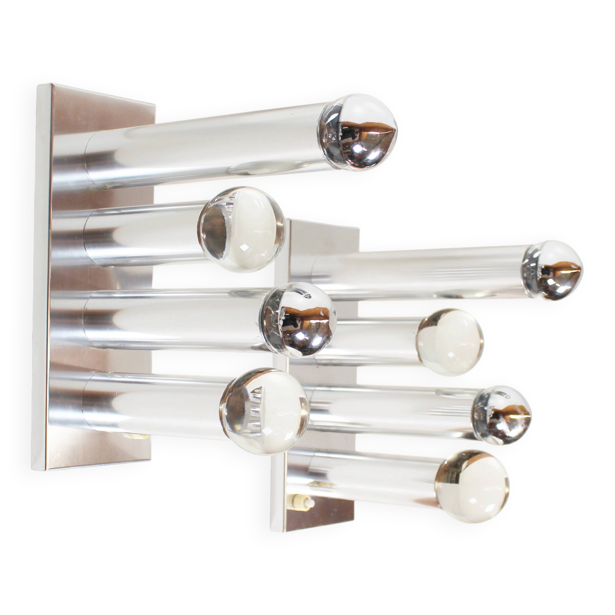 Pair of polished wall lamps by Gaetano Sciolari