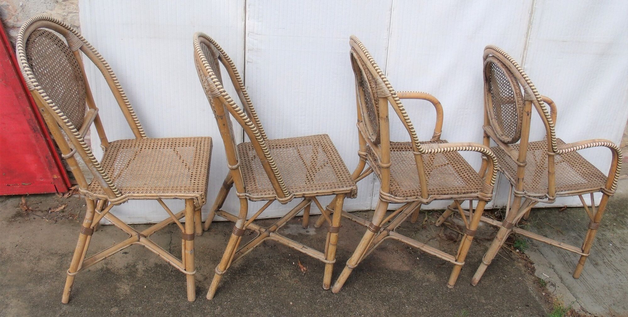 Set of chairs and cannate armchairs of bistro terasse de bar