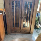 Antique hungarian oak glass and wood cabinet