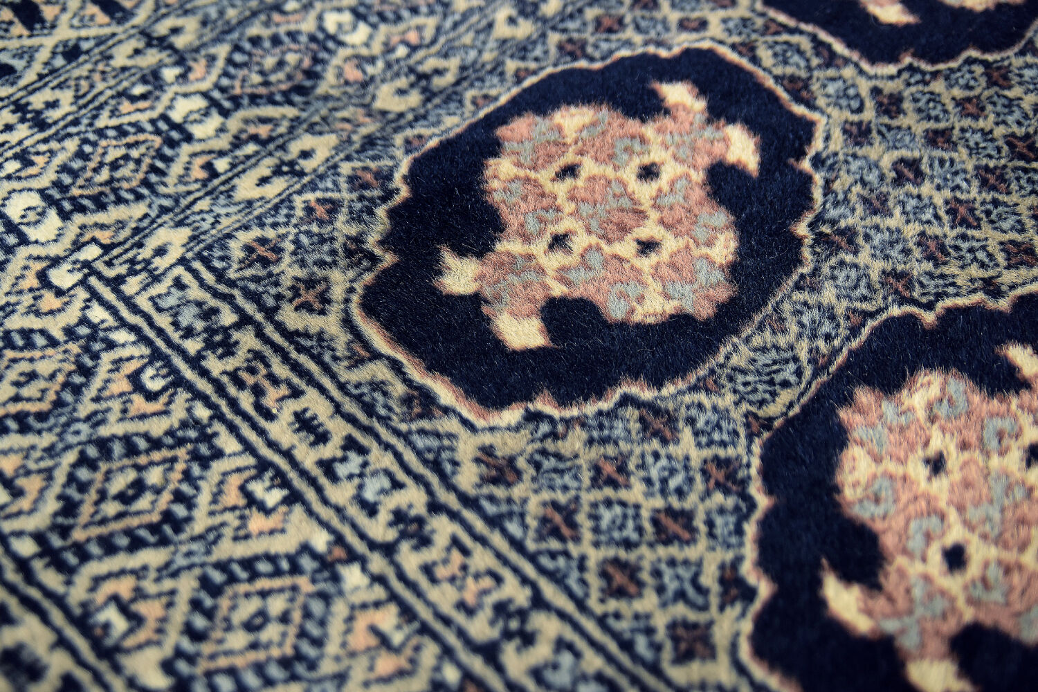 Vintage pakistani hand-woven oriental blue bukhara rug from ikea, 1960s