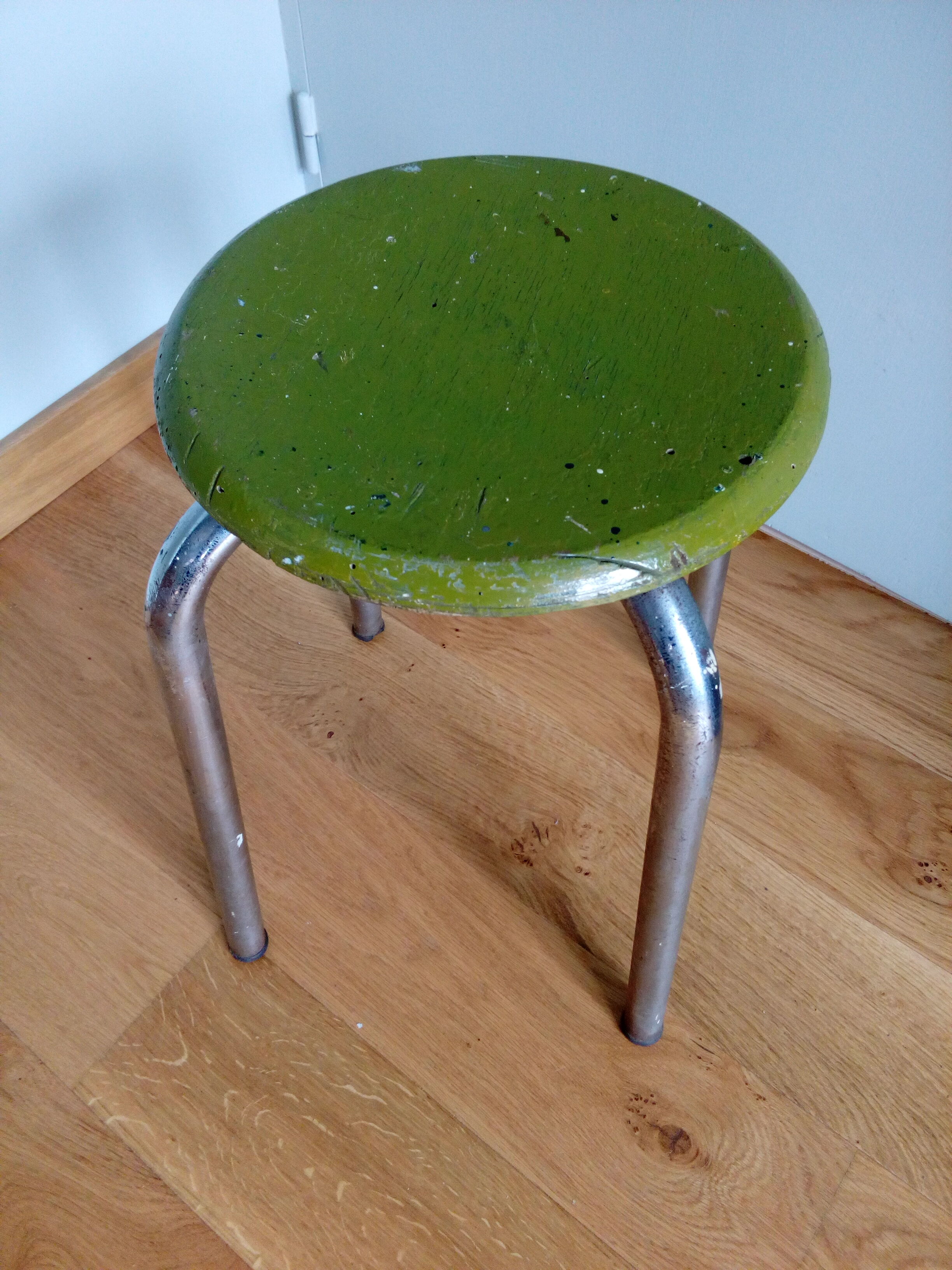 Tabouret métal chromé et bois