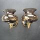 Pair of antique gold-plated brass and smoked glass wall lights.