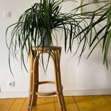 Tabouret haut / Sellette porte-plante en rotin et bambou des années 70