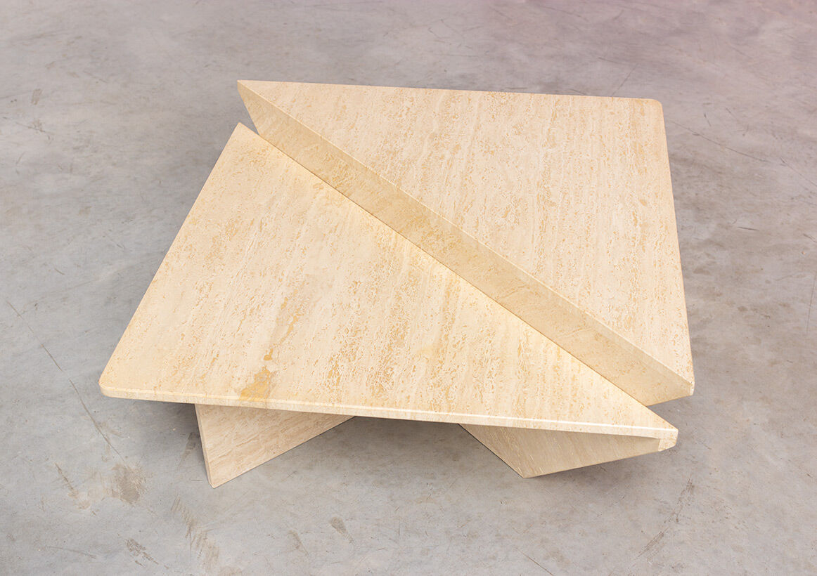 Post-modern triangular travertine lounge coffee tables, 1970s