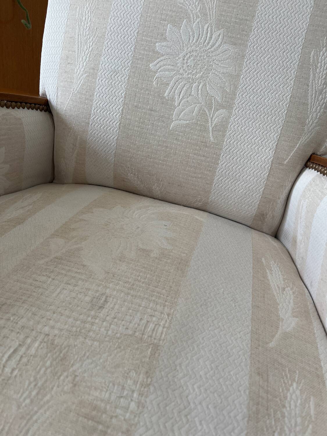 Pair of art deco armchairs in wood and floral fabric