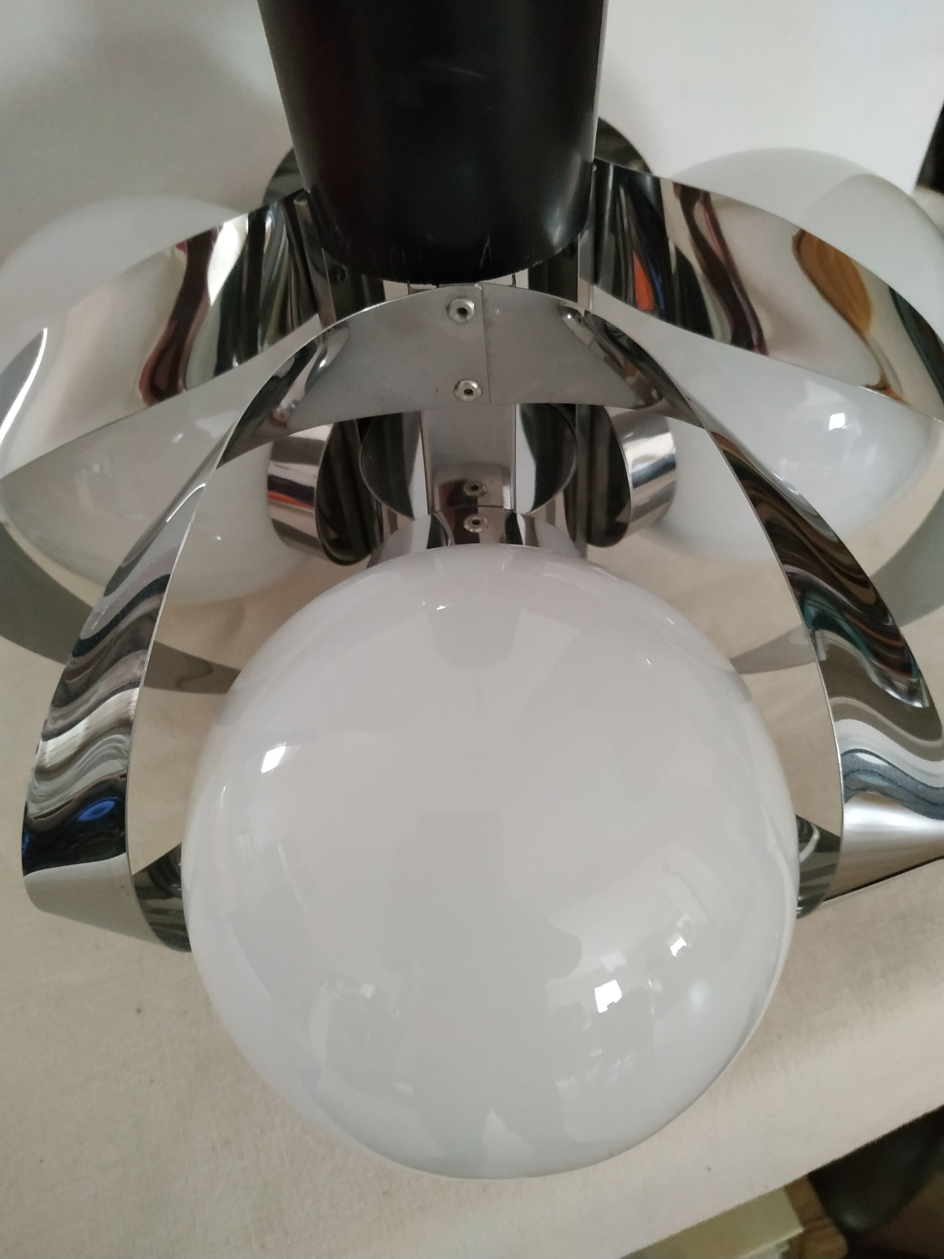 Design space age 3 globes opaline and stainless hanging lamp