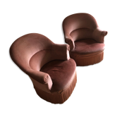 Pair of Toad Armchairs in old pink velvet