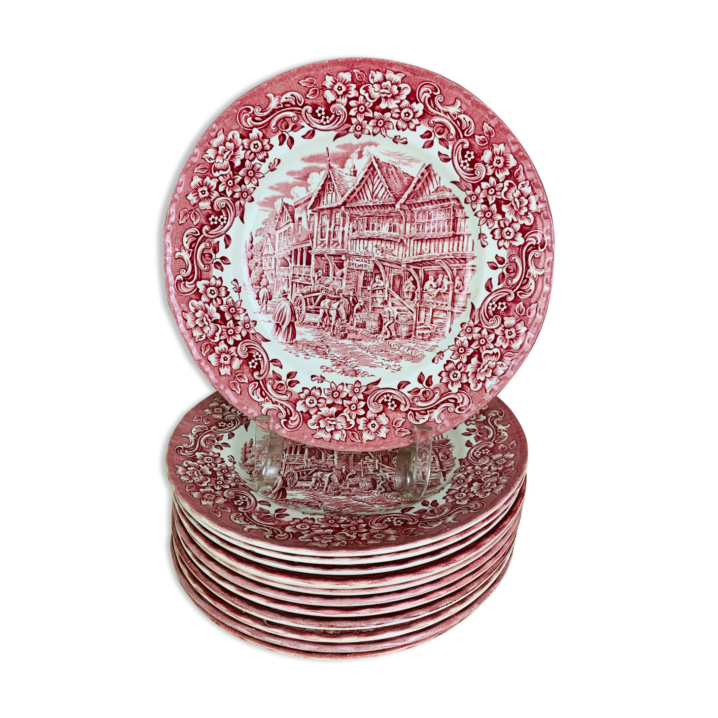 12 plates earth of iron red Royal Tudor model 17th century England ironstone