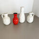 Set of 4 Red-White Fat Lava Op Art Pottery Vases by Bay Ceramics, Germany