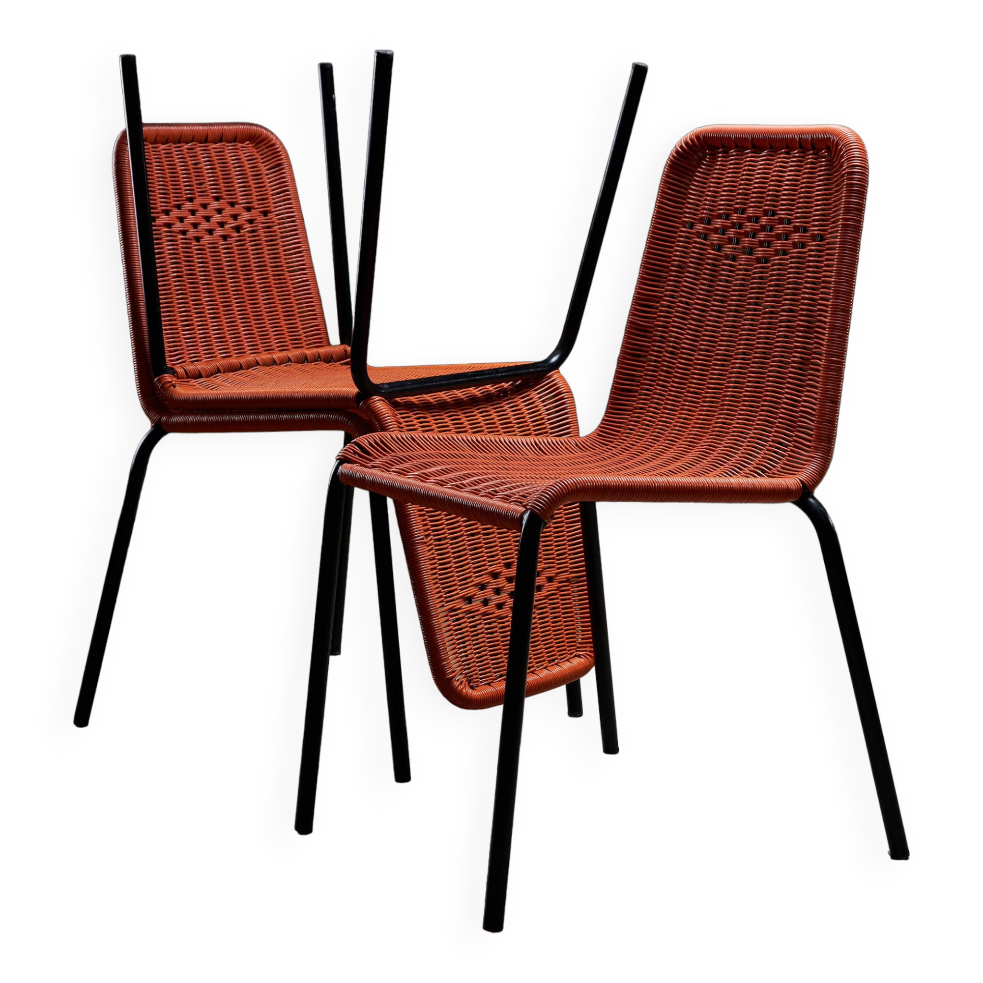 Chaises de jardin en câble plastique tressé orange