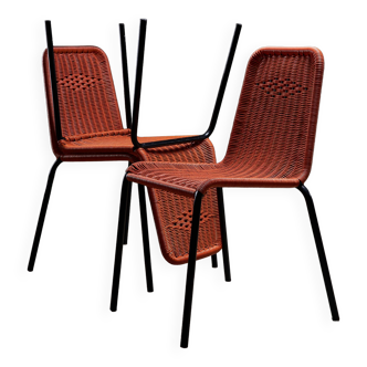 Chaises de jardin en câble plastique tressé orange