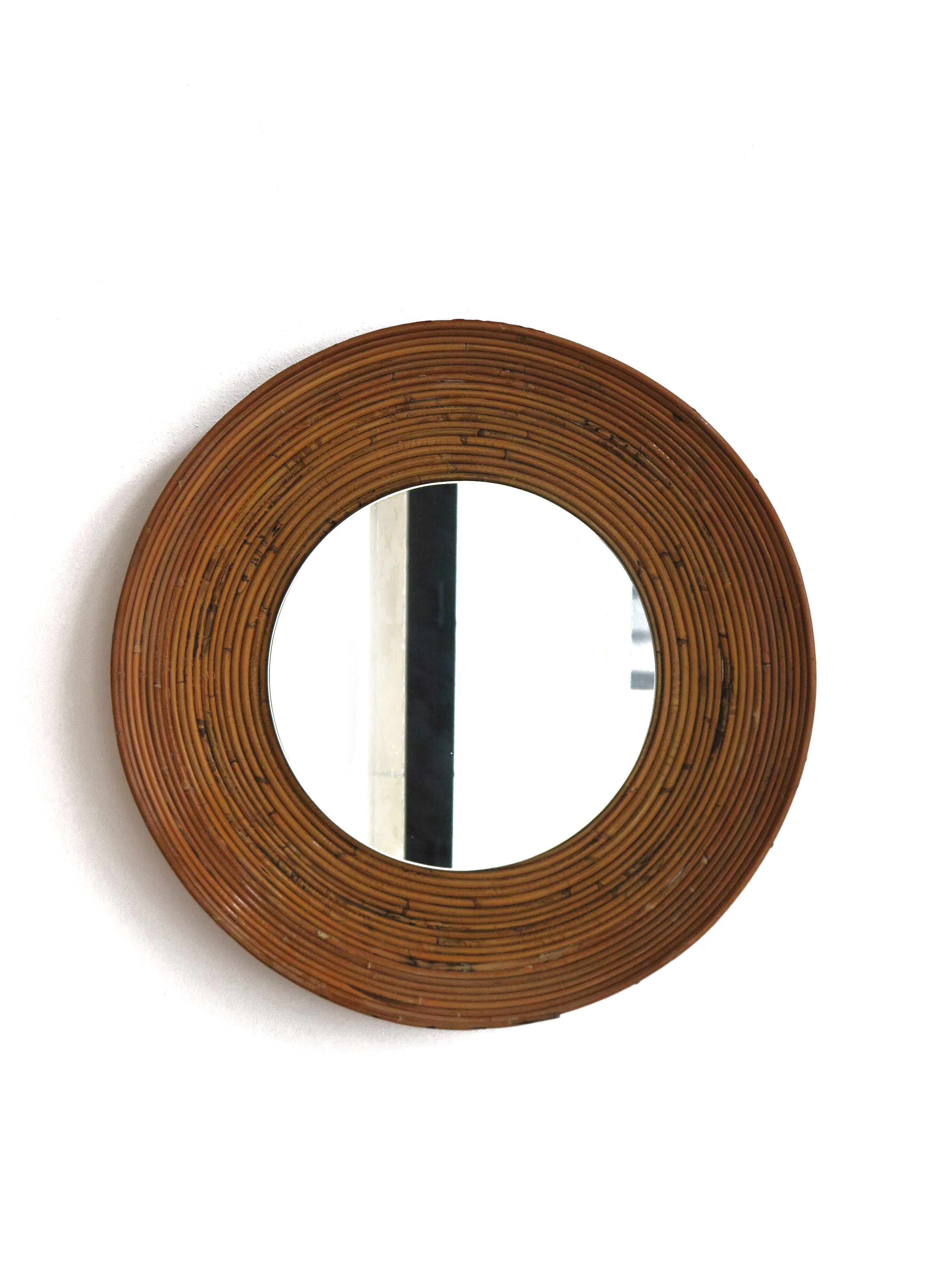 Italian rattan bamboo wall mirror, 1960s, 65 cm