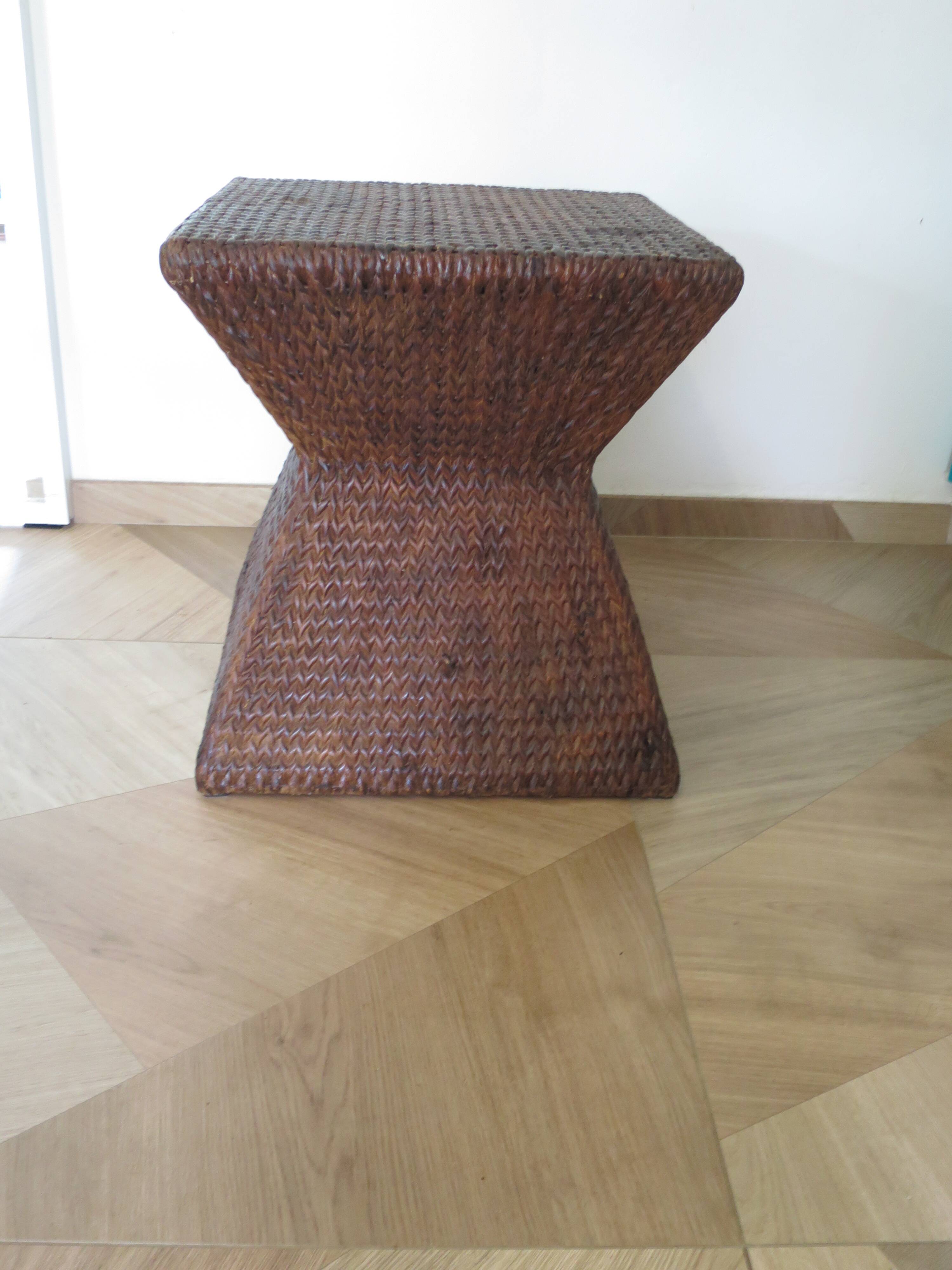 Side table - woven rattan - colonial style - vintage hourglass shape