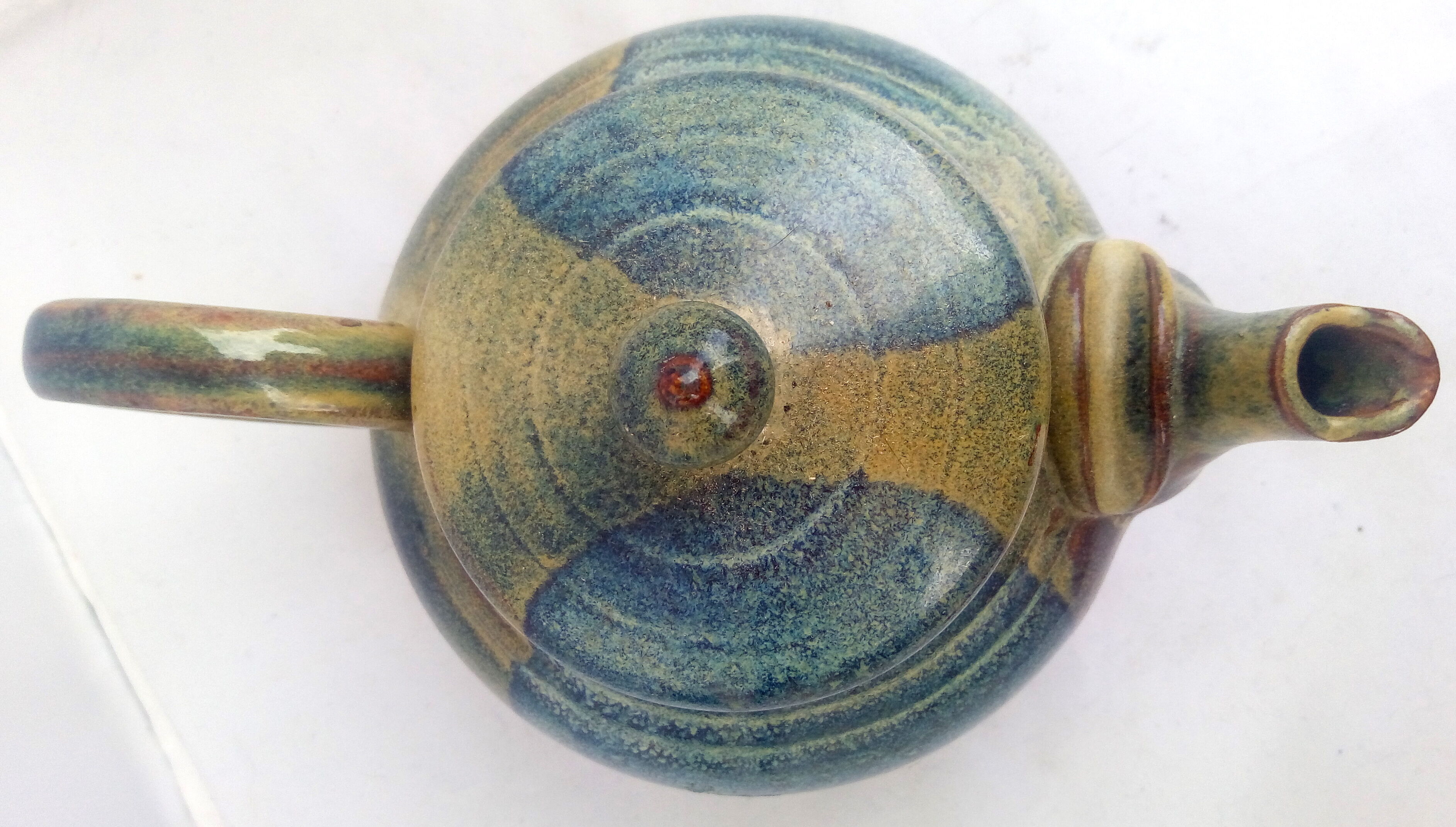 Blue enamelled sandstone teapot