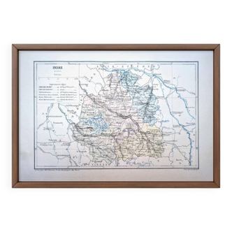 Carte de l'Indre, imprimée en 1889. Vintage Authentique.