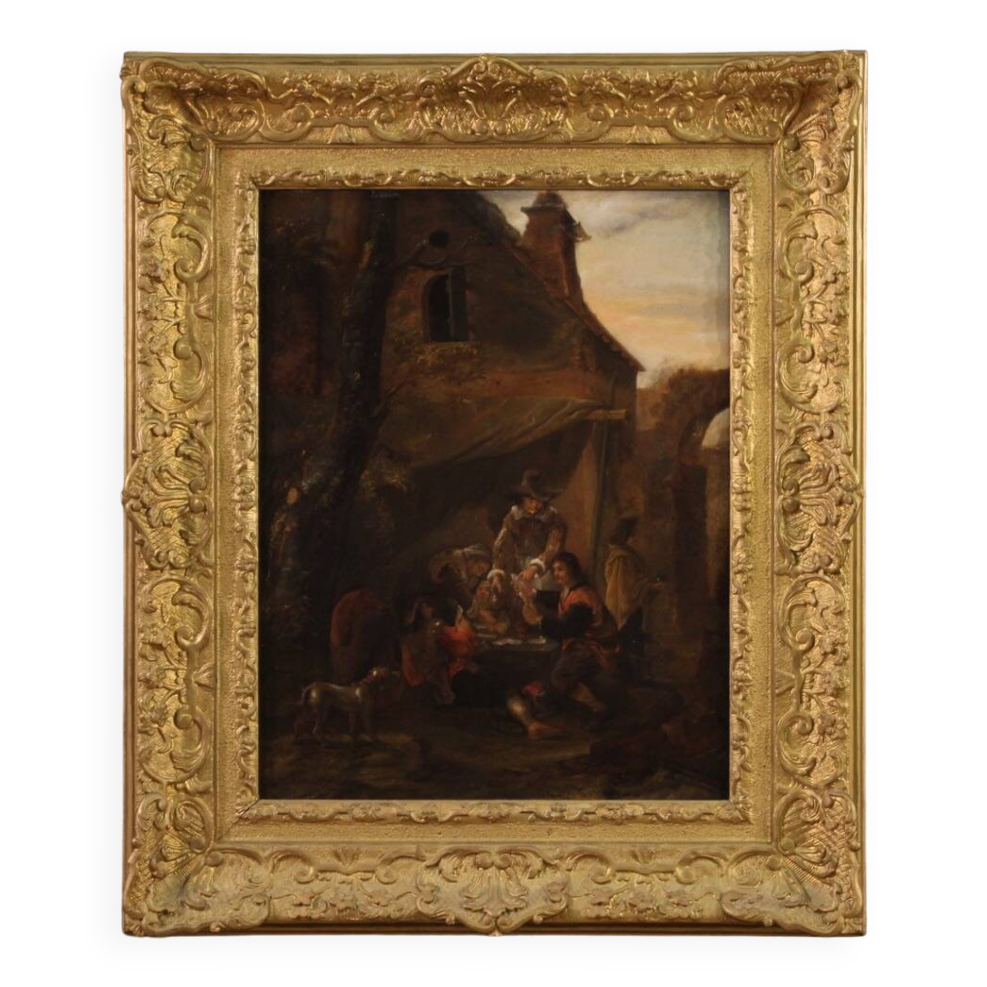 18th century Flemish painting on panel, card players