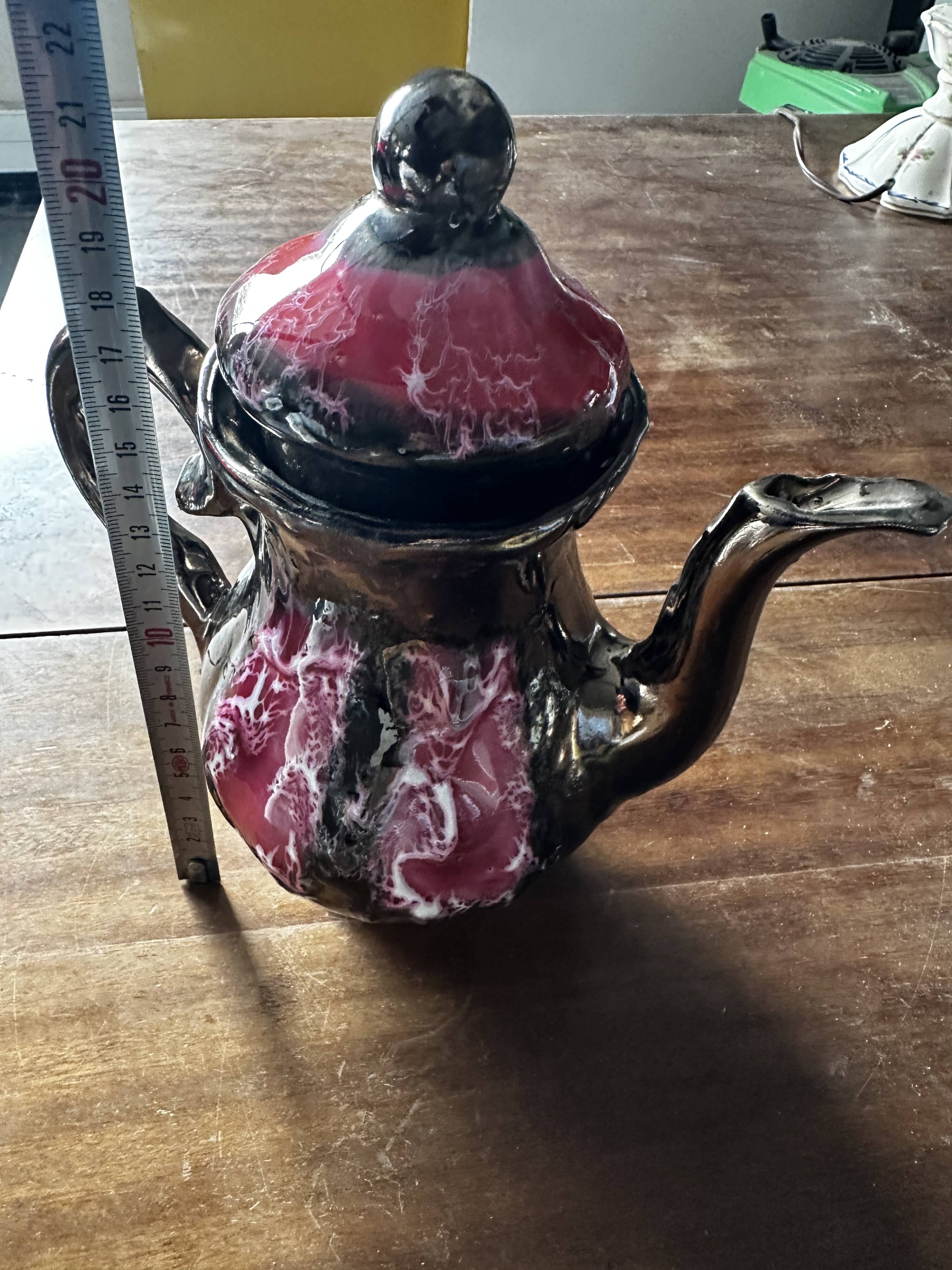 Vallauris Chrome Enameled Ceramic Teapot or Coffee Pot
