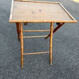 Table ancienne pliable en bois effet bambou desserte vintage