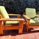 Pair of vintage brutalist lounge chairs in solid pine, 1980s DLG Regain