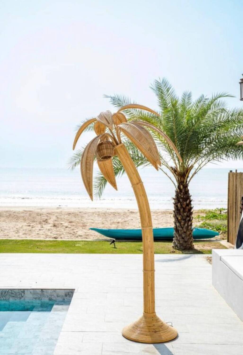 Rattan "coconut/palm" floor lamp