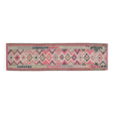 Tapis de couloir vintage turc fait main en laine et coton rose, années 1970