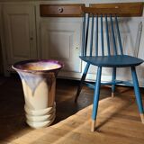 Large ceramic vase circa 50 blue/purple/beige enamel