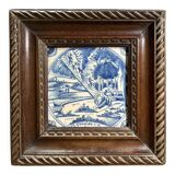 Old Delft tile, eighteenth century, old frame, scene man sleeper, signed