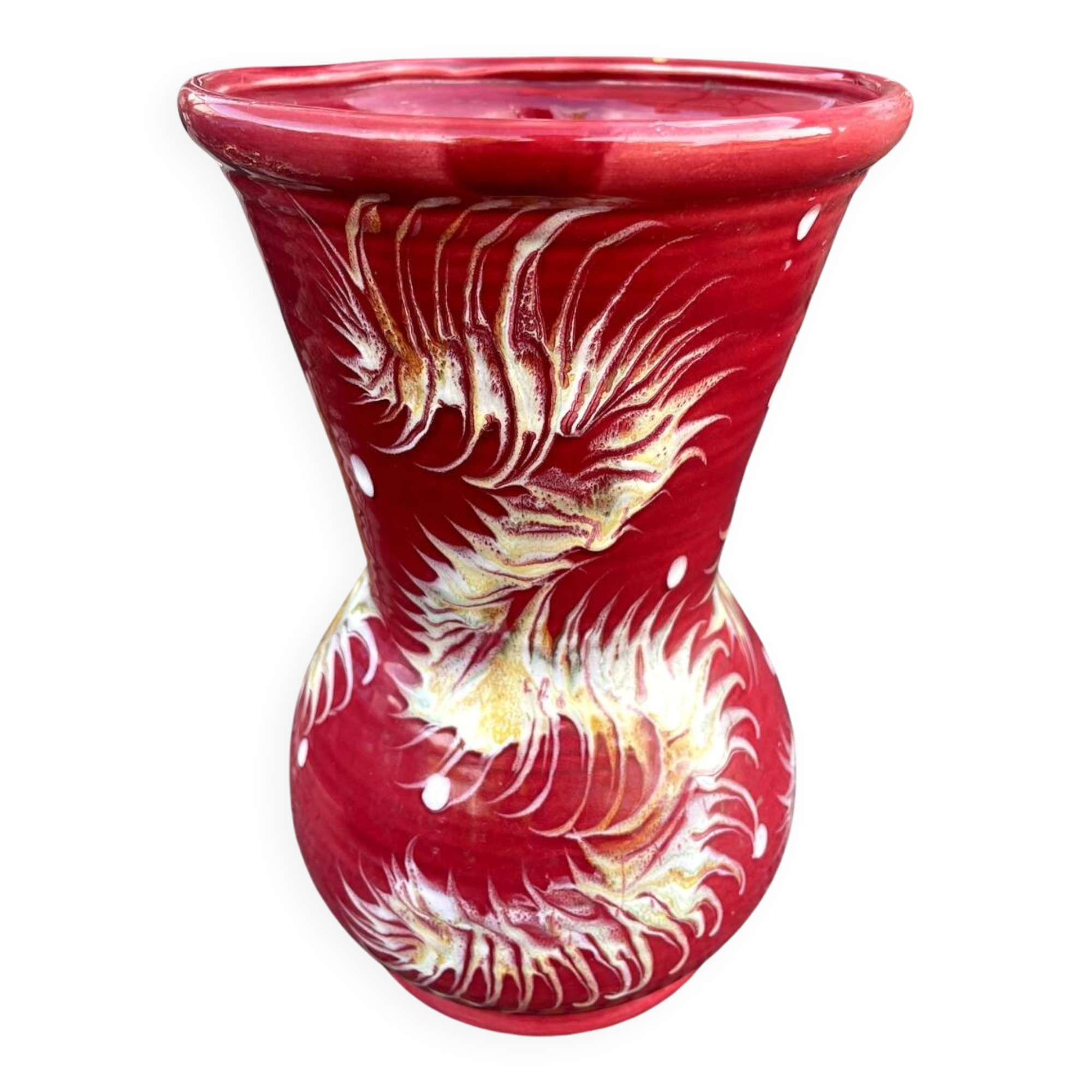 Longchamp vase 1950s bordeaux and multicoloured sideboard decoration