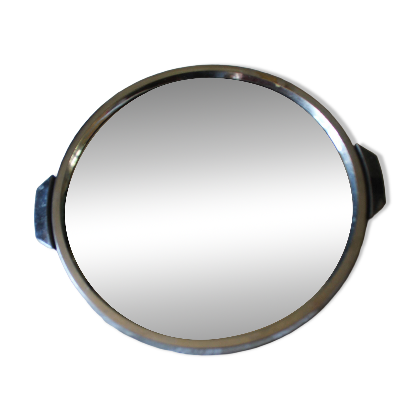 Round metal mirror tray with handles