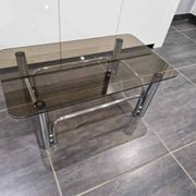 Vintage coffee table chrome metal and smoked glass 1970s