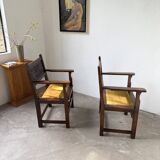 Paire de fauteuils style espagnol bois sculpté 1900