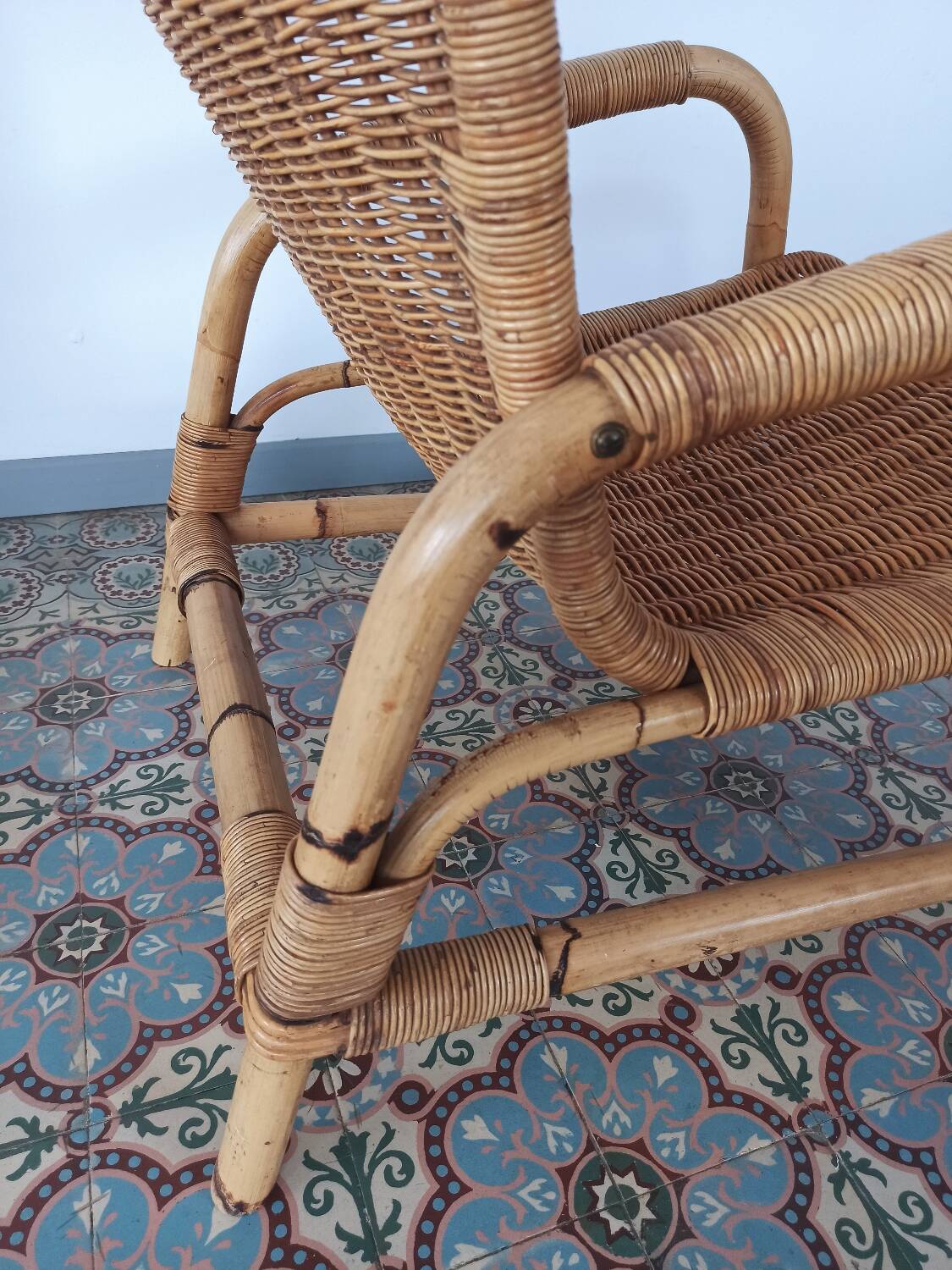 Bamboo and rattan armchair, 50s