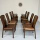 Set of 8 wooden and thick leather armchairs, Girsberger design, 80s