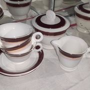 Vintage coffee service for 3 people in cream white with gold burgundy edging