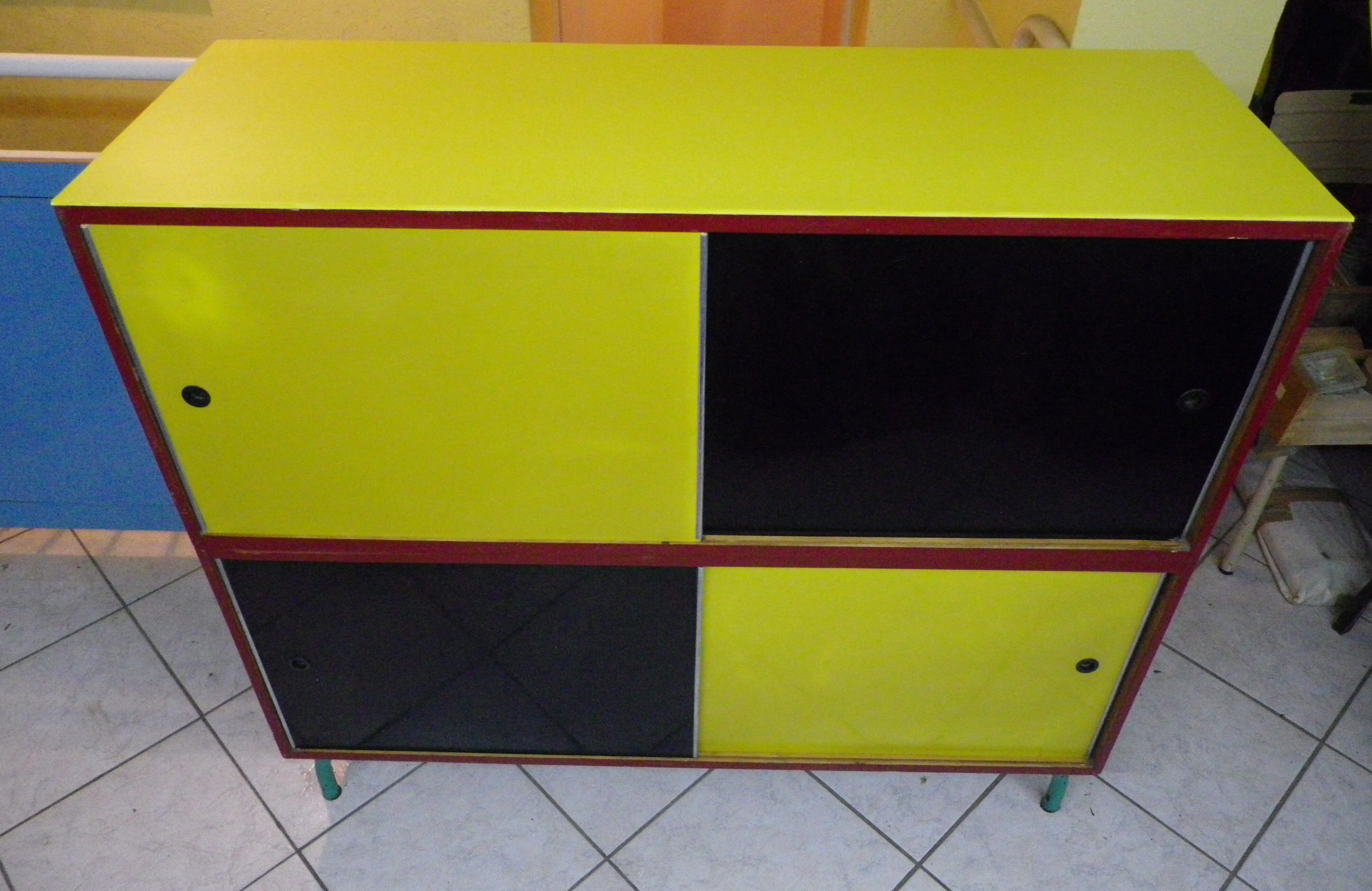 Vintage storage cabinet/sideboard with shelves, wood, formica, carlene