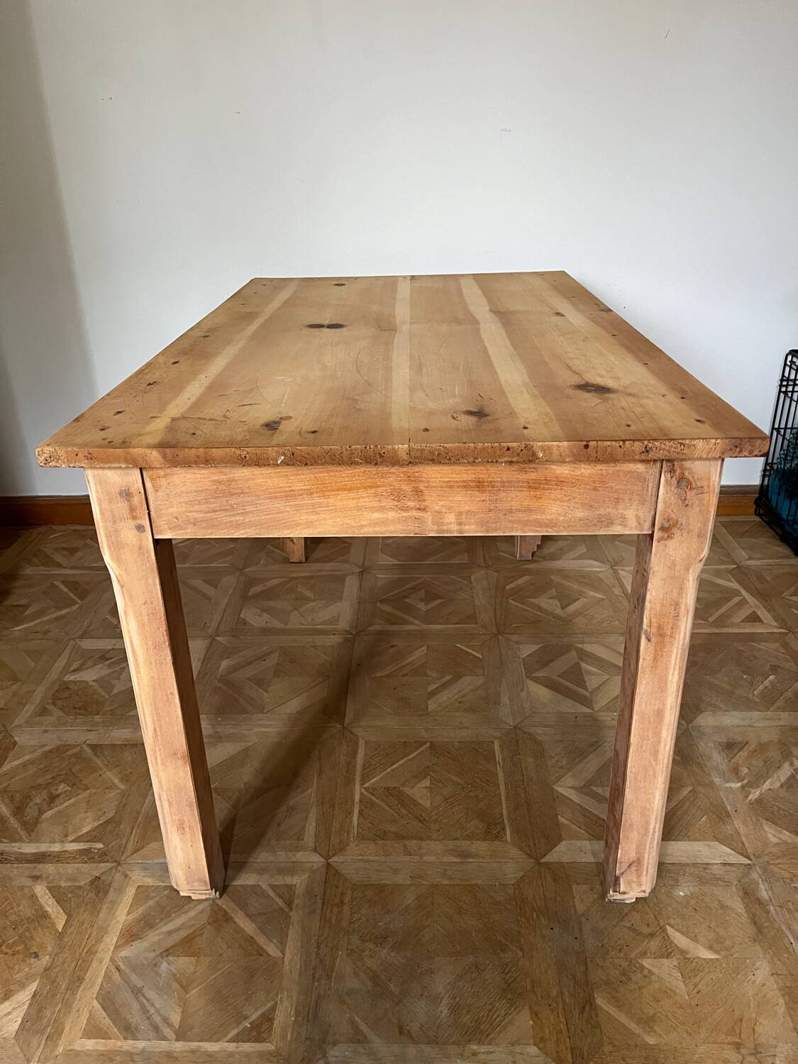 Raw wood farmhouse table