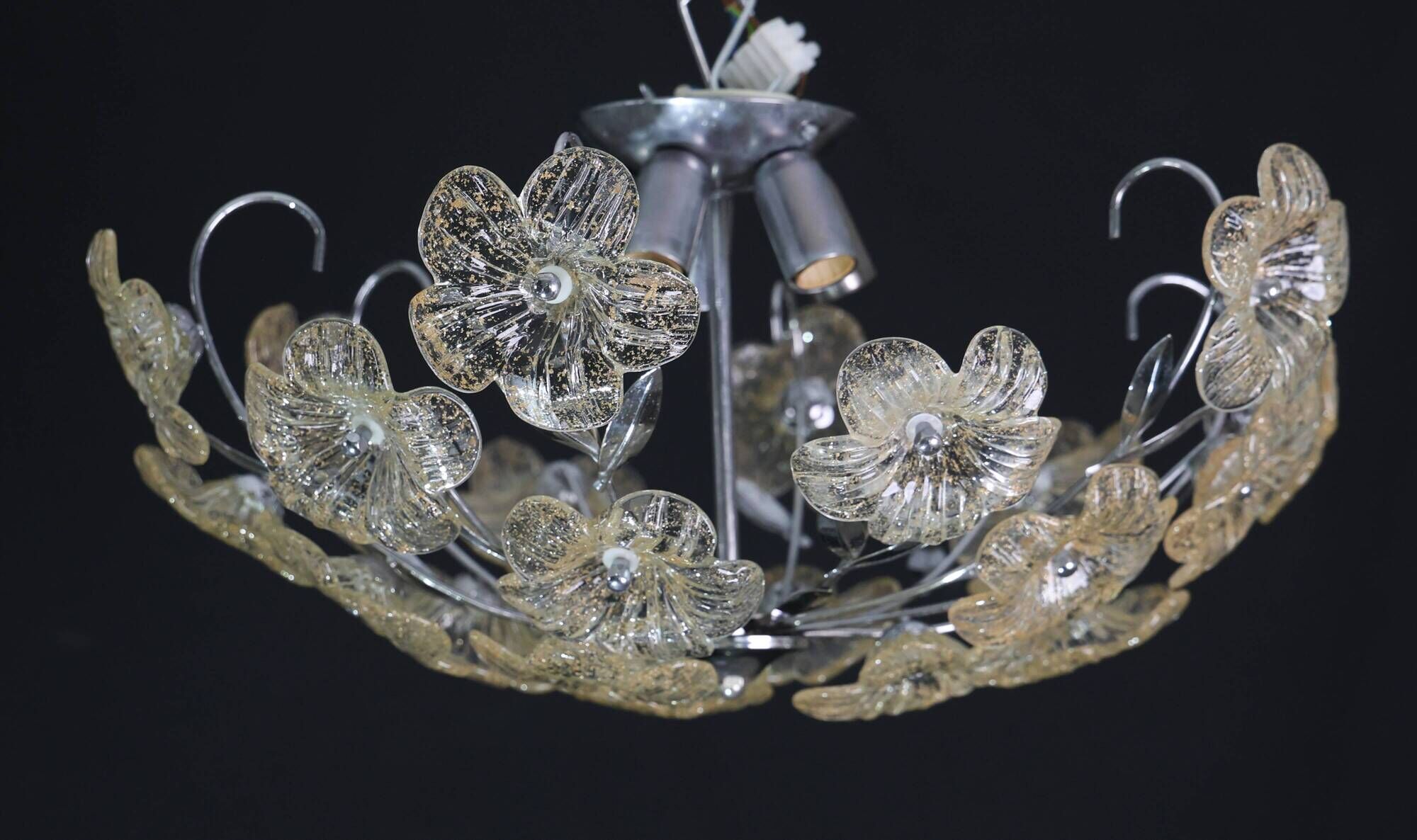 Wonderful Gold and Transparent Murano Glass Ceiling Light Flower