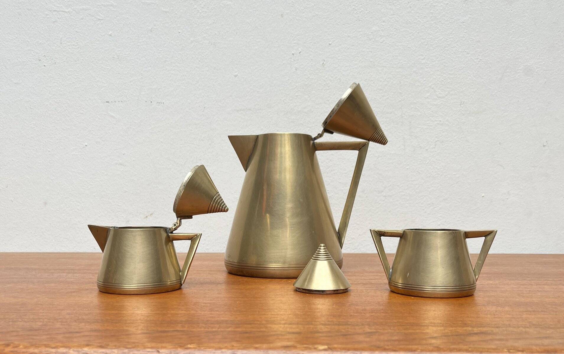 Metal Art Deco teapot, sugar bowl, milk jug, 1960s, set of 3