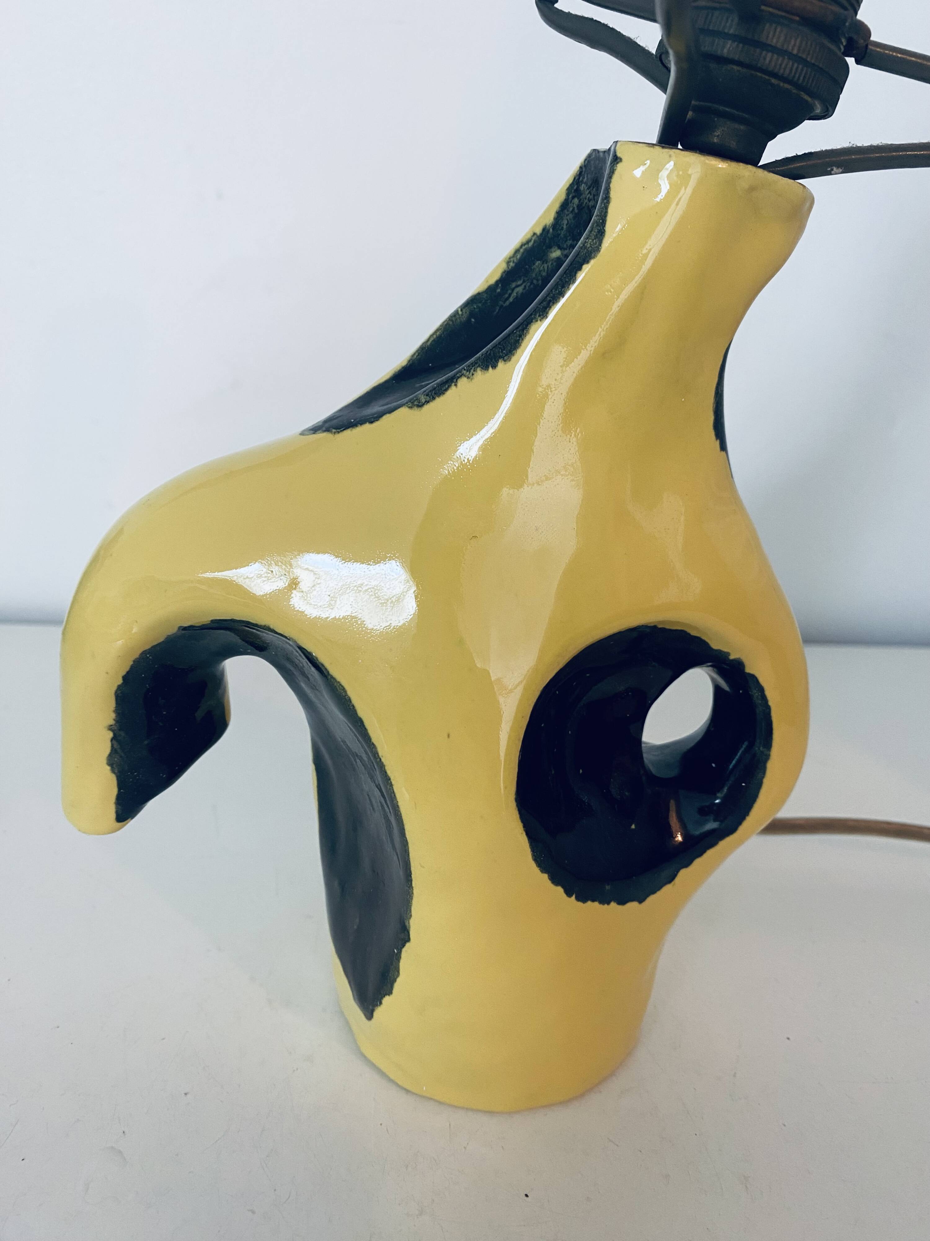 Vintage Yellow & Black Ceramic Lamp Base Modernist 50s/60s Free Form