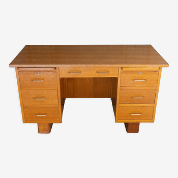 Bureau en chêne 1960 6 tiroirs 2 tirettes