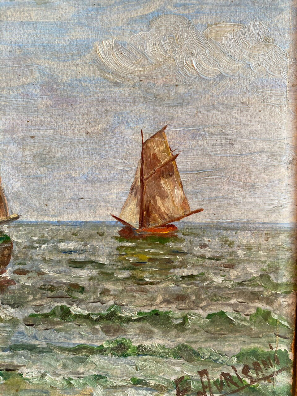 Ancient painting, Marine, signed 20th century